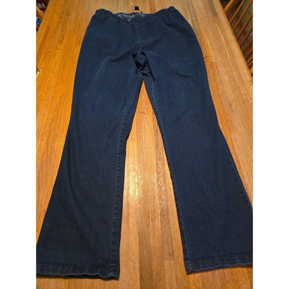 Denim 24/7 Women 22W Tall Blue Dark Wash Elastic Waist Wide Leg Pull On Jeans - Picture 1 of 10